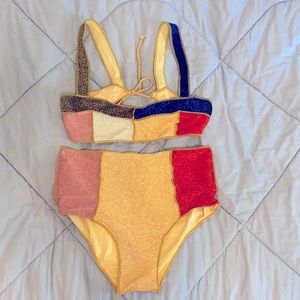 Sparkly color block swimsuit